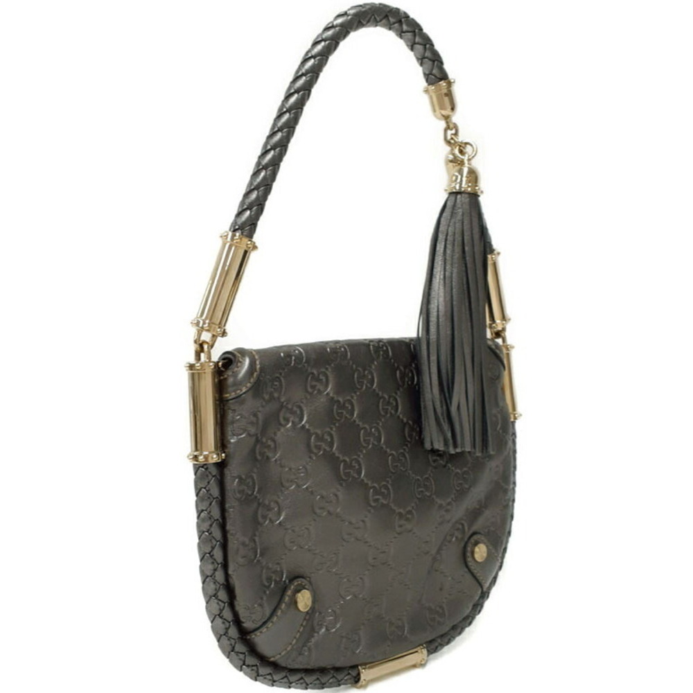 Gucci ssima Leather Flap Britt Black Bag